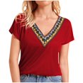 thumbnail image 2 of Njoeus Womens Black Shirt White Tops for Women Women's Short Sleeve Boho Shirts Summer Embroidered V-Neck Cute Tops for Women Trendy Peasant T-Shirts Casual Blouse Loose Tunics S-4Xl Plus Size $15 & U, 2 of 3