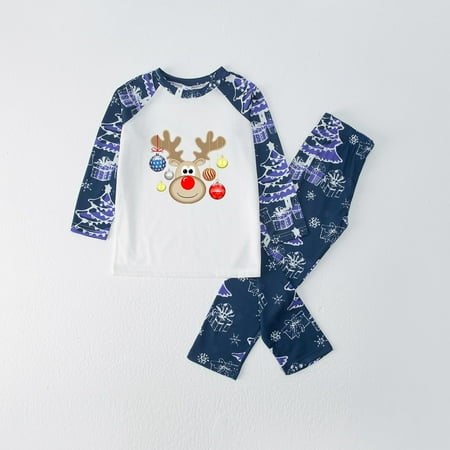 

women Christmas pajamas for family matching outfits son daughter sets soft Blue Parent-child Warm Christmas Set Printed Home Wear Pajamas Two-piece Kid Set