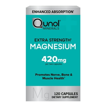 Qunol Magnesium Capsules 420mg, High Absorption Magnesium Supplement, Extra Strength, Bone and Muscle Health Supplement, 120 Count