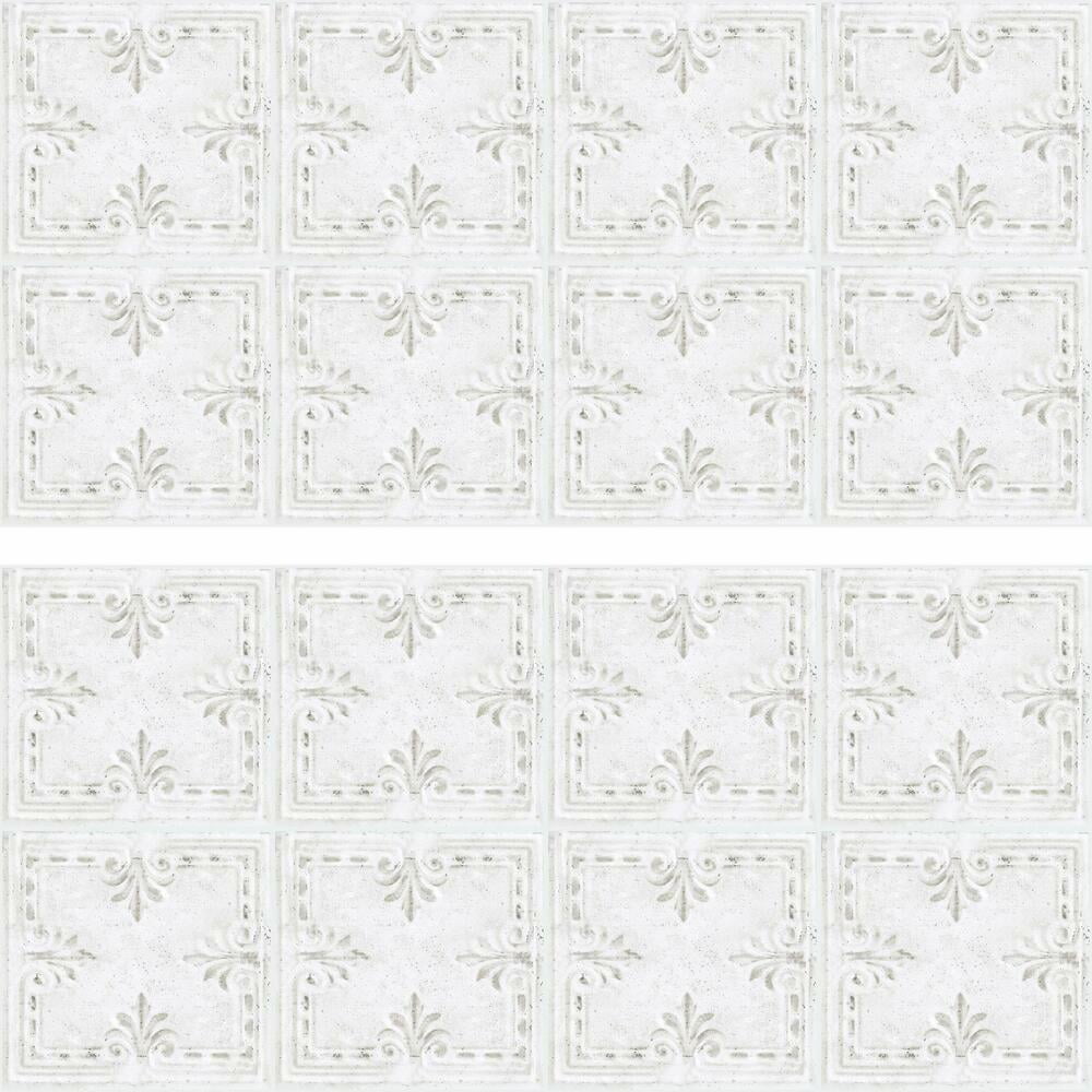 White Tin Tile Backsplash Peel and Stick Giant Wall Decals