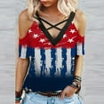 thumbnail image 2 of OAVQHLG3B Summer Tops for Women 4th of July Outfits for Women Patriotic ShirtsWomen V-Neck Short Sleeve Printing Strappy Cold Shoulder T-Shirt Tops Blouses, 2 of 5