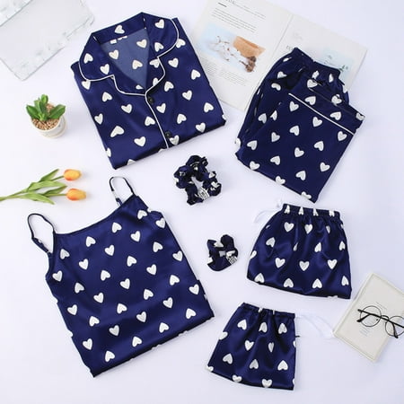 

Fiudx 7 Pieces Women s Pajamas Sets Faux Silk Pyjama Women s Pajamas Sleepwear Sets Spring Summer Homewear New Releases 742