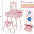 thumbnail image 2 of Pirecart Kids Vanity Table and Chair Set, Kids Wood Makeup Dressing Table with 7 Lights, Mirror, 2 Drawers, Princess Makeup Dress-Up Toy for Toddlers 3+, Pink, 2 of 9