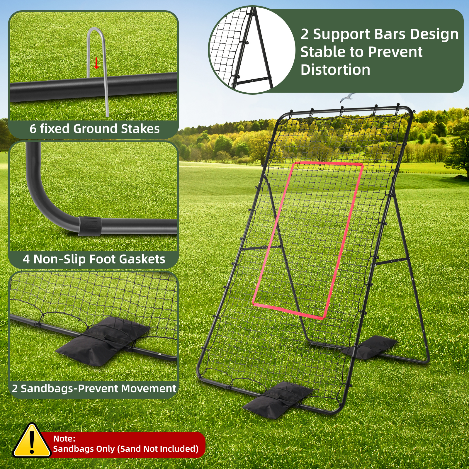 Volleyball Rebounder Net, 7x4ft Baseball Lacrosse Soccer Rebound Pitchback Net, Bounce Back Training Equipment with Angle Customization for Practicing Volleying, Bumping, Spiking