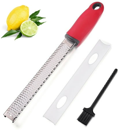 - Citrus Lemon Zester & Cheese Grater, Parmesan Cheese, Lemon, Ginger, Garlic, Vegetables, Fruits, Razor-sharp Stainless Steel Blade Protective Cover, Dishwasher Safe with Cover And Cleaning Brush