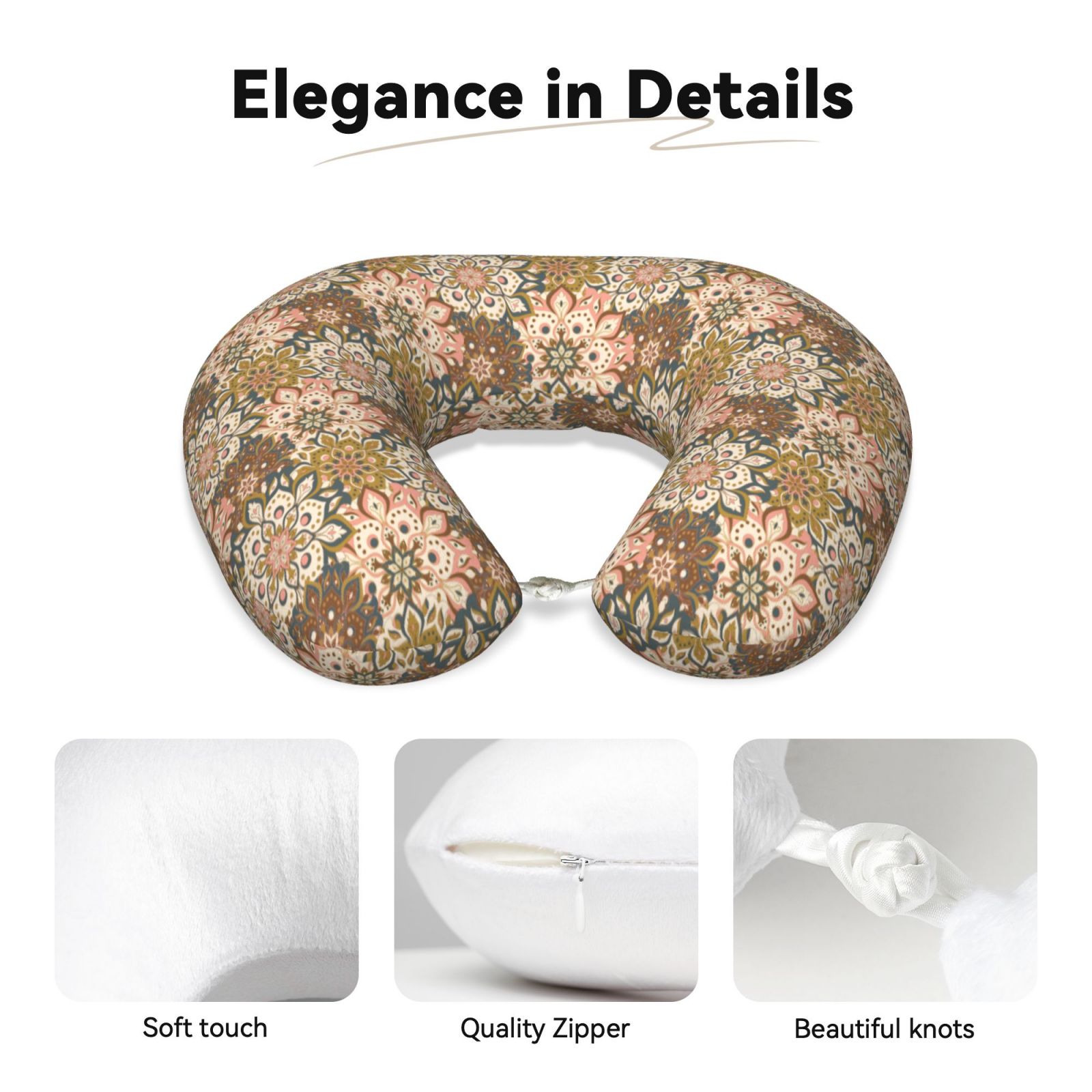 Xecao Mandala Print Memory Foam Cervical Neck Pillow Versatile U-Shaped Pillows for Home,Office,Camping,Travelling,Soft Washable Cover
