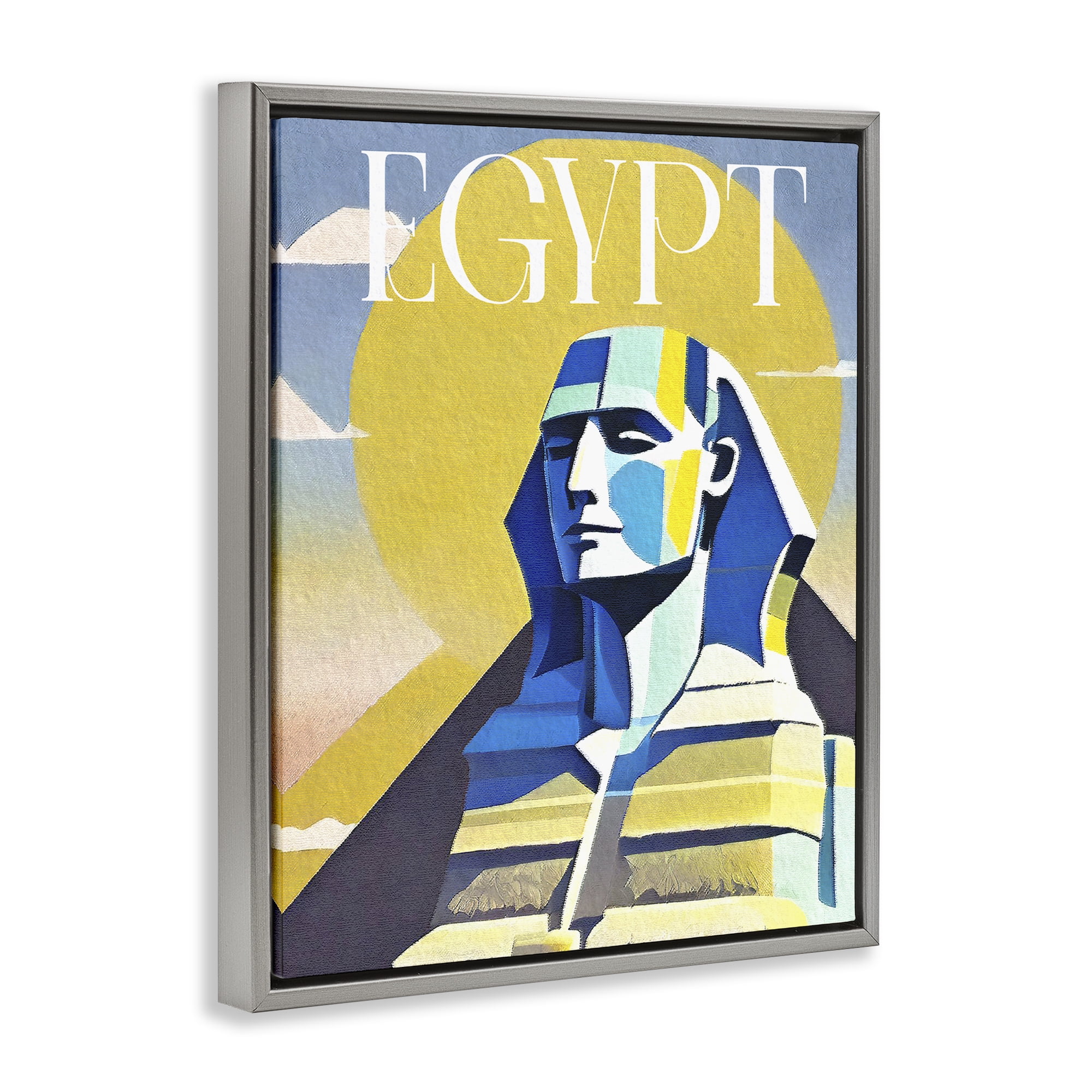 Stupell Industries Egypt Sphinx Landmark Buildings & Architecture Painting Gray Floater Framed Canvas Art Print Wall Art, 25 x 31