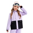 thumbnail image 2 of Doomiva Kids Girl's Winter Waterproof Windproof Coat Color Block Ski Hooded Jacket Warm Raincoat Outerwear Light Purple 12, 2 of 7