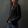 thumbnail image 4 of Endives Womens Long Sleeve Shirt Retro Staly Zip Front Blouse Cuffs Blouse Tops Spring Trendy Black, 4 of 7