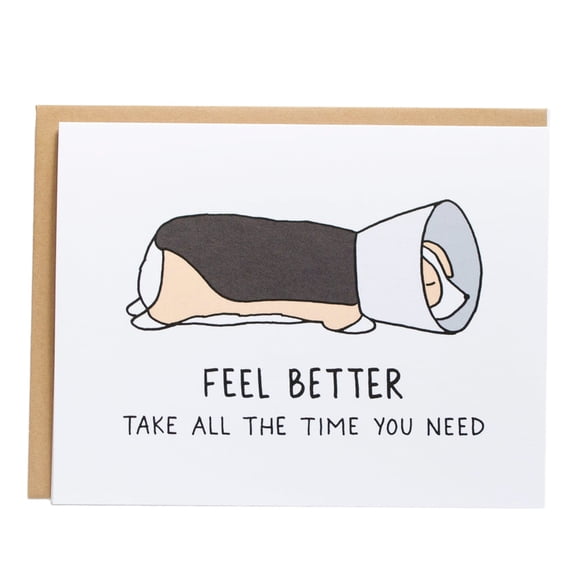 Feel Better Card – Illustrative Dog with Cone – Supportive Message for Recovery – Envelope Included – Perfect for Friends and Family in Need