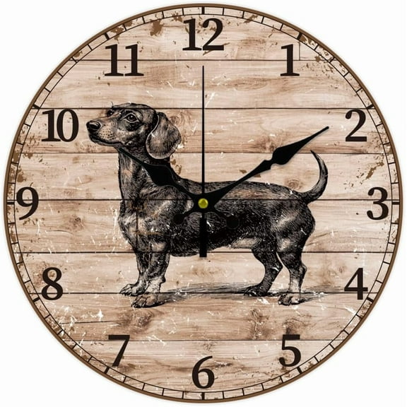12inch Sausage Dog Wall Clock Vintage Style Pattern Battery Operated Silent Non Ticking Round Decorative Clock for Office Home Kitchen Decor
