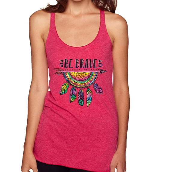 Colorful Neon Be Brave Dreamcatcher | Dean Russo Art Pop Culture Tri-Blend Racerback Tank Top, Shocking Pink, Medium
