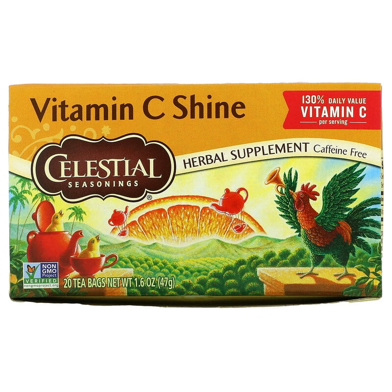 Celestial Seasonings, Herbal Supplement, Vitamin C Shine, Caffeine Free, 20 Tea Bags, 1.6 oz
