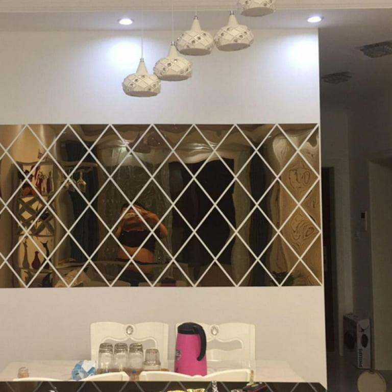 3D Acrylic Diamond Shaped Flexible Mirror Sheets, Mirror Wall Stickers,  Self-Adhesive Mirror Tiles Background Wall Sticker for Home Living room  Bedroom Decor 