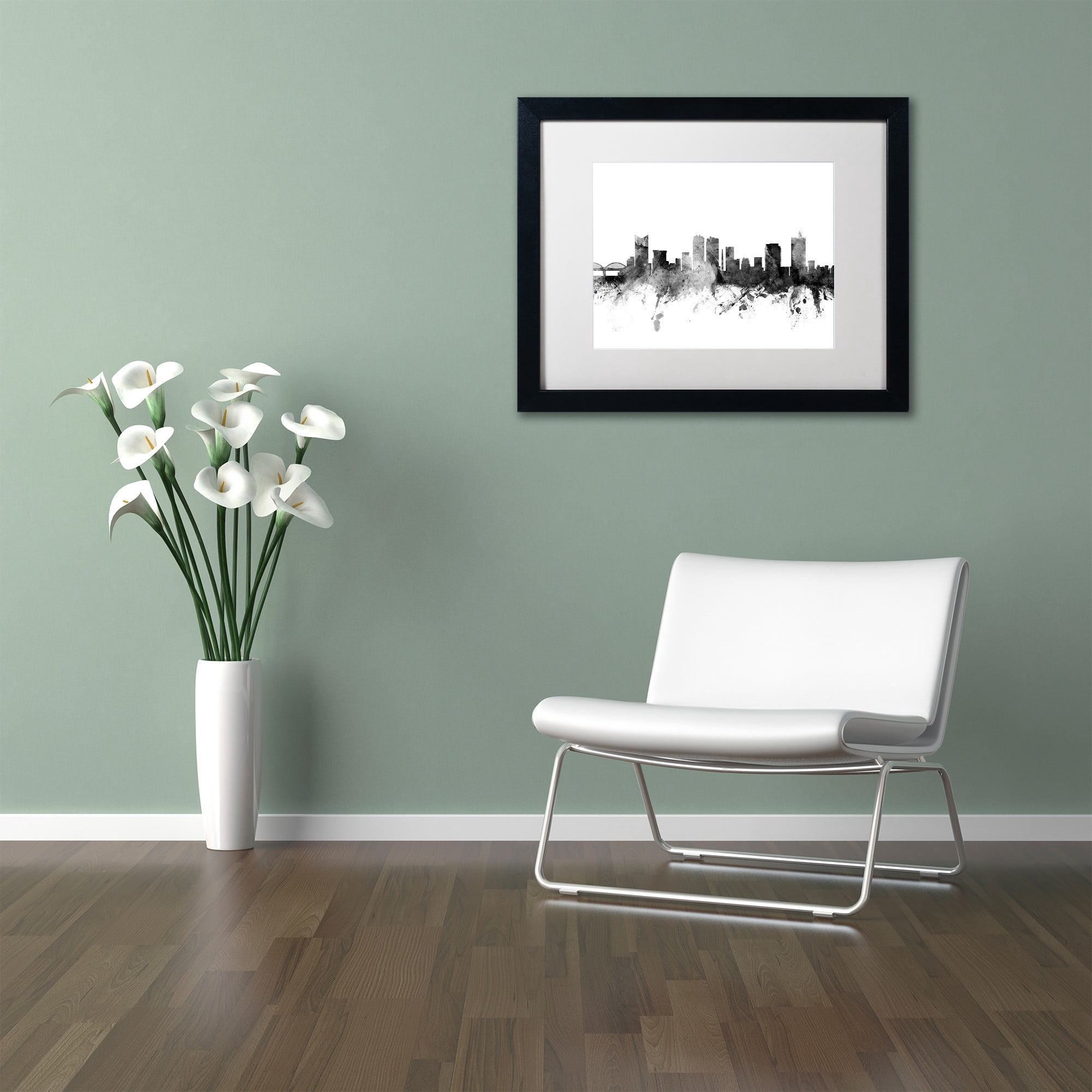 Trademark Fine Art "Fort Worth Texas Skyline B&W" Canvas Art by Michael Tompsett, White Matte, Black Frame