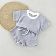 thumbnail image 4 of OSOLU Children Boys Outfits Summer Striped Knit Crew Neck Tee and Shorts 2 Piece Thin Breathable Casual Daily Wear Vacation Beach Clothing Sets, 4 of 4