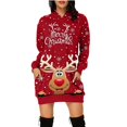 thumbnail image 1 of Vestido corto de sudadera con capucha y bolsillos con estampado navideño para mujer informal a la moda Pompotops hdfakjf446, 1 of 6