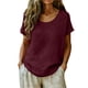 thumbnail image 2 of Craaazy Women's Oversized Short Sleeve Tunic Tops, Lightweight Cotton Linen Casual Shirt, Breathable Crew Neck Blouse for Everyday Outfits Gifts, 2 of 5
