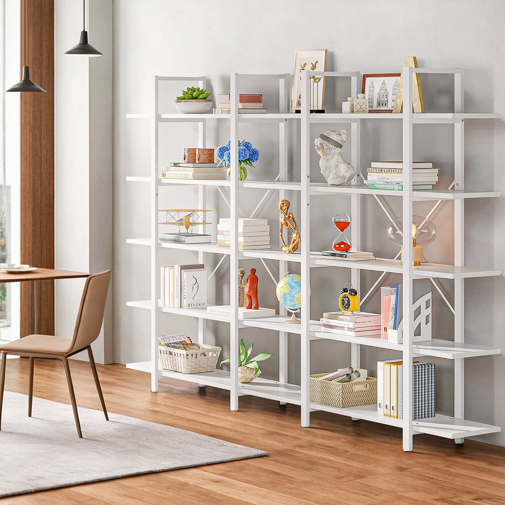 Demi Bonn 5 Tier Bookshelf, Bookshelves, Open Etagere Bookcase Shelf Storage Organizer, Free Standing Storage Shelving Unit for Bedroom, Living Room and Home Office, White