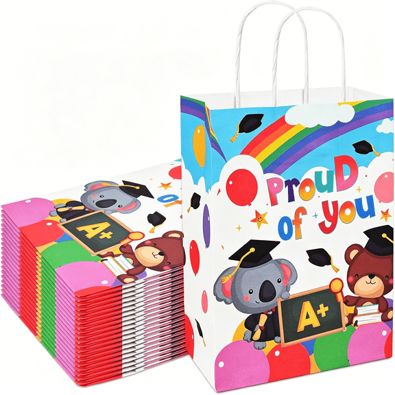 CCOCC 24 Pack Kindergarten Graduation Gift Bags for Kids,Preschool Graduation Gift Bags with Handle,Congratulations You Did It Gift Paper Bags for Kindergarten Preschool Graduation Supplies
