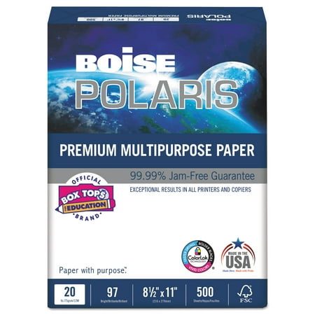 BOISE POLARIS Premium Multipurpose Copy Paper, 8.5" x 11" Letter, 3 Hole Punch, 97 Bright White, 20 lb., 10 Ream Carton (5,000 Sheets)