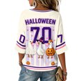 thumbnail image 4 of Halloween Tops for Women Ghost Graphic T-Shirt Oversized 3/4 Sleeve V Neck Tee Funny Pumpkin Print Spooky Fall Blouse, 4 of 5