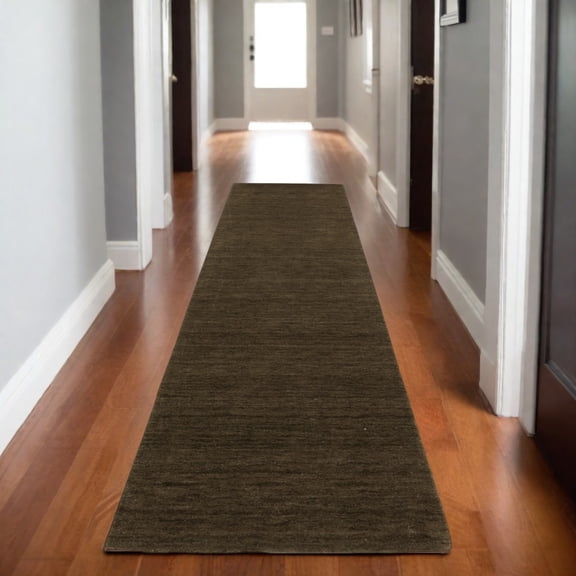 8' Brown Wool Hand Tufted Runner Rug