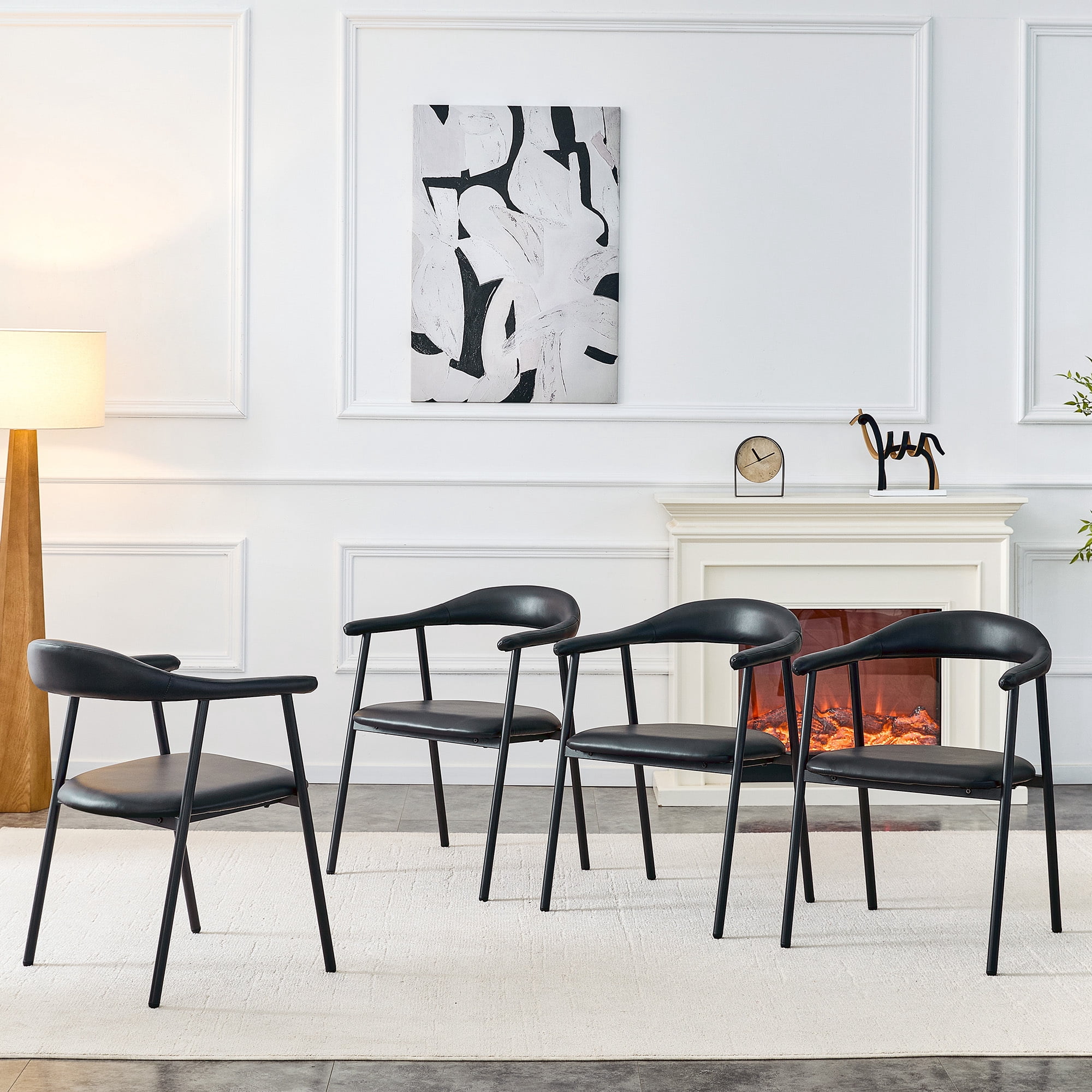 Leumius Dining Chairs Set of 4,PU Leather Dining Room Chairs with Cushion Seat and Metal Legs,Modern Minimalist Style Kitchen Chairs for Kitchen Living Room,Easy Assembly,Black PU