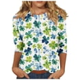thumbnail image 2 of YWDJ Green Womens Casual Tops 3/4 Sleeves St Patricks Day Plus Size Crew Neck Polyester Casual St. Patricks Day Blouse Tops for Irish Themed Gifts 3XL, 2 of 5