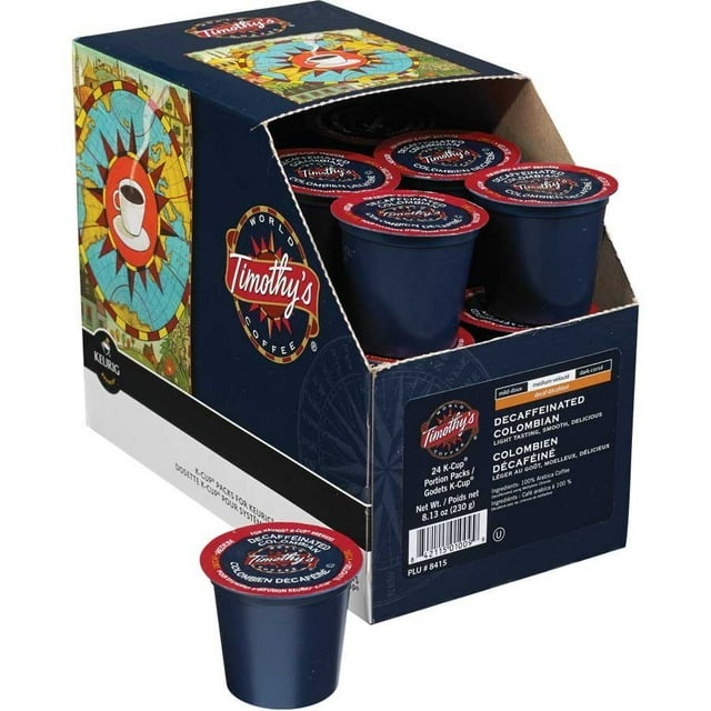 Timothy's™ Coffee Decaffeinated Colombian, velvety - 24/Pack