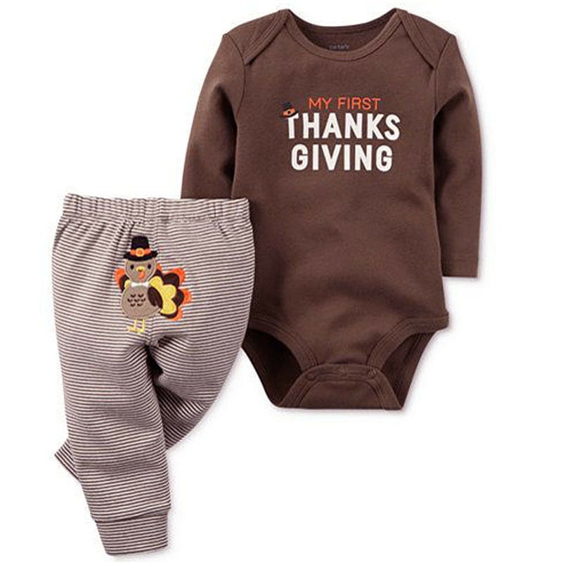 Thanksgiving Outfit Baby Boy Girl My First Thanksgiving Bodysuit Romper Pants Clothes Sets