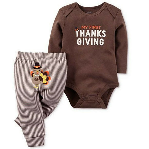 Lookwoild Lookwoild My First Thanksgiving Baby Boy Girl Outfit Romper Striped Turkey Pants 2pcs Walmart Com Walmart Com