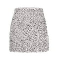 thumbnail image 5 of Hot days, bold styles SMihono Women's Sequin Skirt Sparkle Stretchy Mini Bodycon Skirt Side Slit Shiny Night Out Club Skirt for Women Silver 12-14, 5 of 7