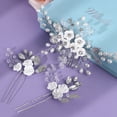 thumbnail image 3 of Miallo 3-Piece Silver Floral Hair Clip Set, White Rose & Pearl Bridal Hair Side Comb with Matching Forks, Elegant Wedding Jewelry, 3 of 9