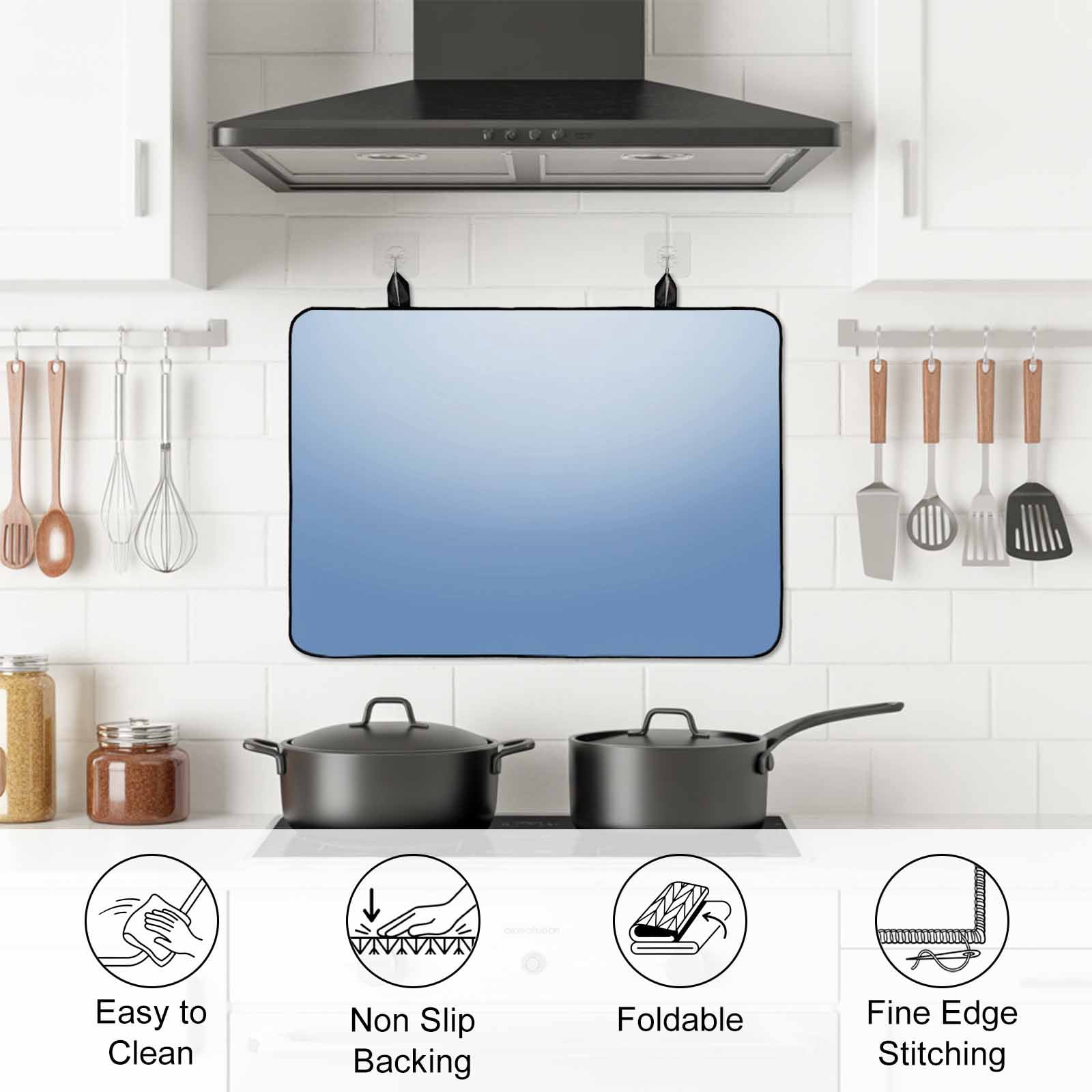 Blue Ombre Stove Top Cover for Electric Stove, Heat-proof & Non Slip Glass Top Stove Cover Protector, Modern Minimalist Gradient Aesthetic Kitchen Flat Cooktop Rubber Mat 24x21 Inches