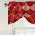 thumbnail image 4 of Red Fish Scale Tie Up Valance Curtains for Windows, Kitchen Curtains Window Treatments, Modern Geometric Ombre Abstract Moroccan Short Window Shades Valances for Bedroom Bathroom Cafe 42"x18", 4 of 8