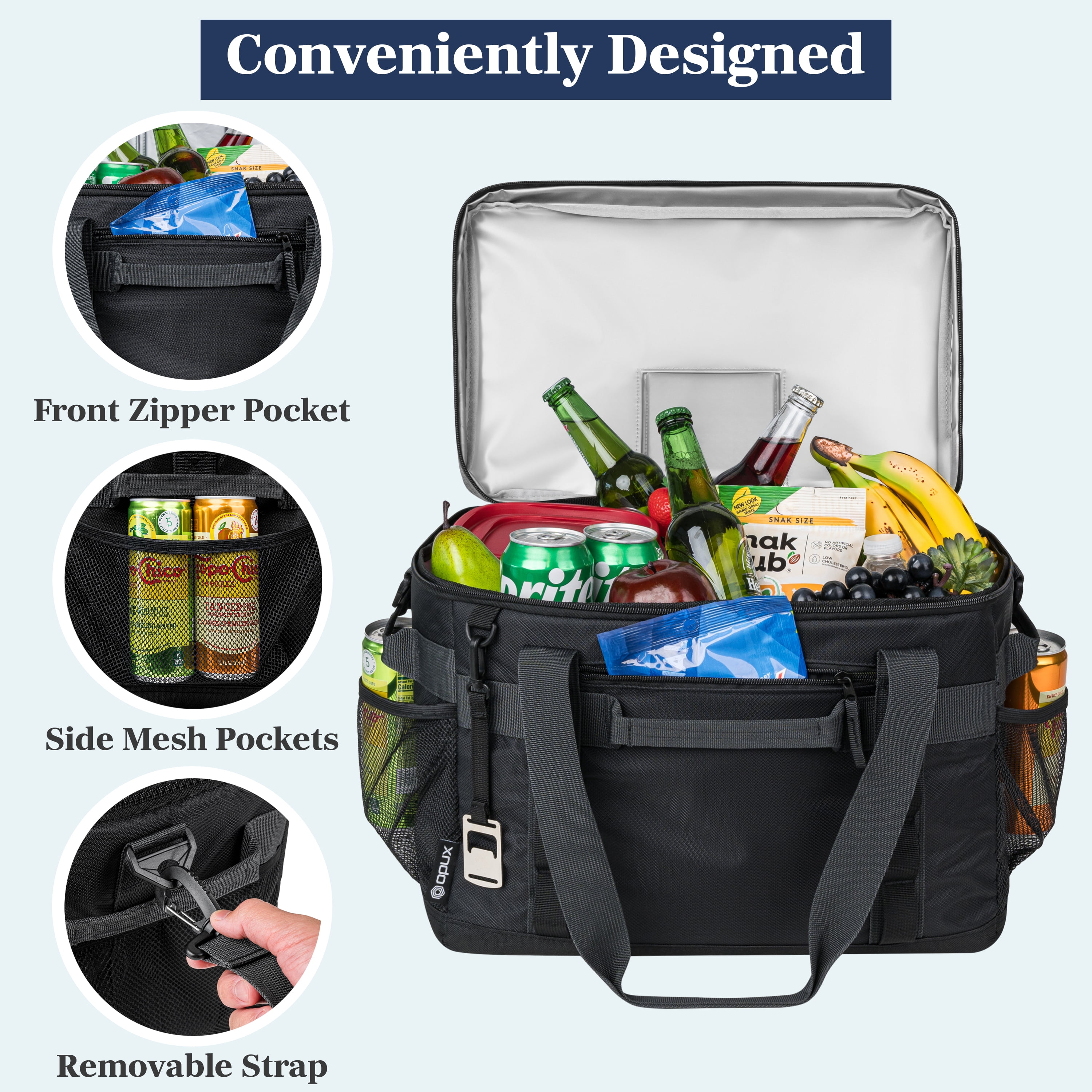 OPUX Cooler Bag, 60 Cans Insulated Soft Collapsible Portable Cooler, Soft Sided Leakproof Cooler for Beach Camping with Shoulder Strap, Ice Chest for Travel Road Trip Picnic, Black