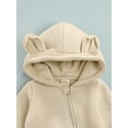 thumbnail image 5 of Qiylii Baby Bear Ear Hooded Bodysuit, Solid Color Long Sleeve Zipper Romper, 5 of 8