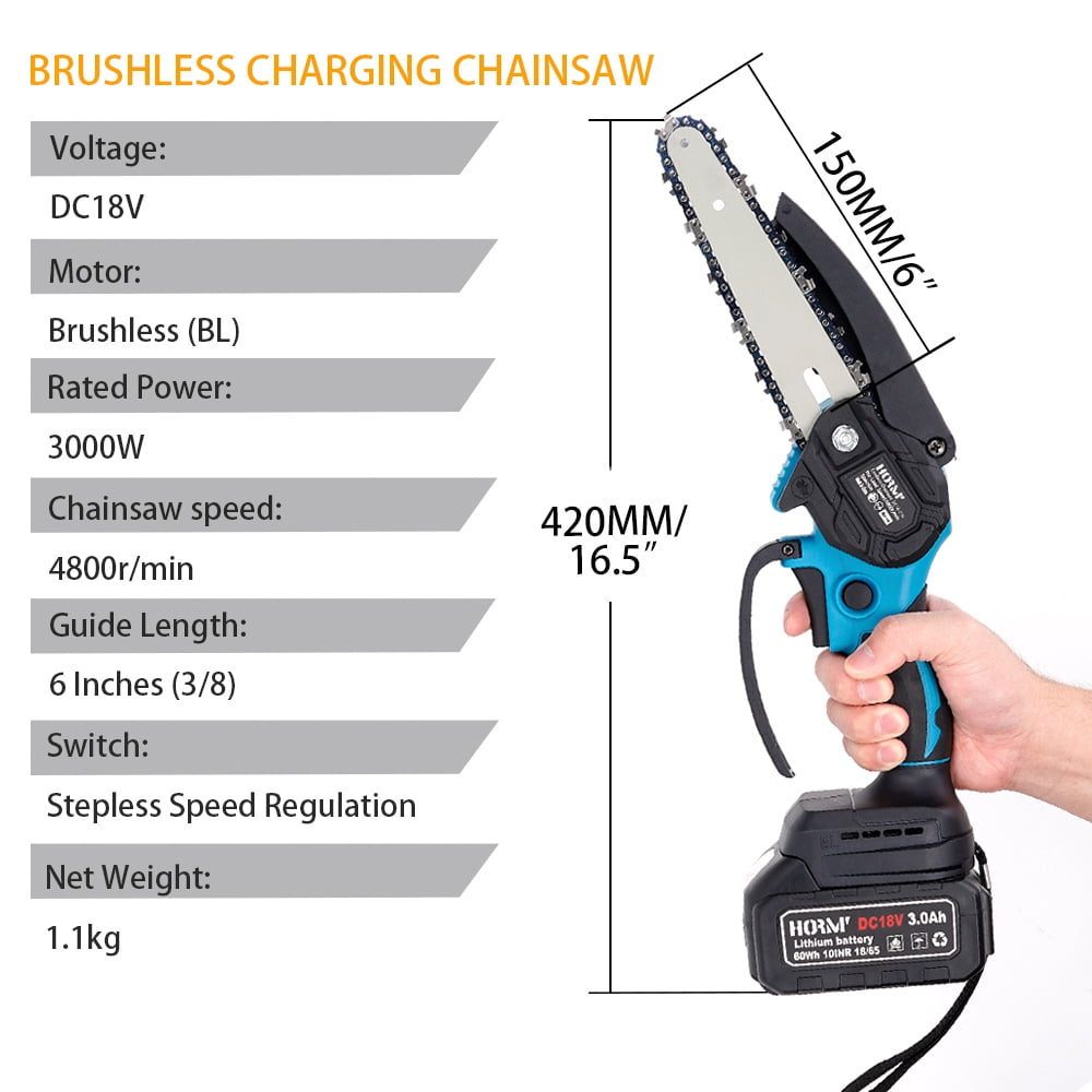 Hormy Mini Chainsaw Cordless 6 Inch with 2 Battery, Mini Power Chain Saw with Security Switch Handheld Small Chainsaw for Tree Trimming Wood Cutting