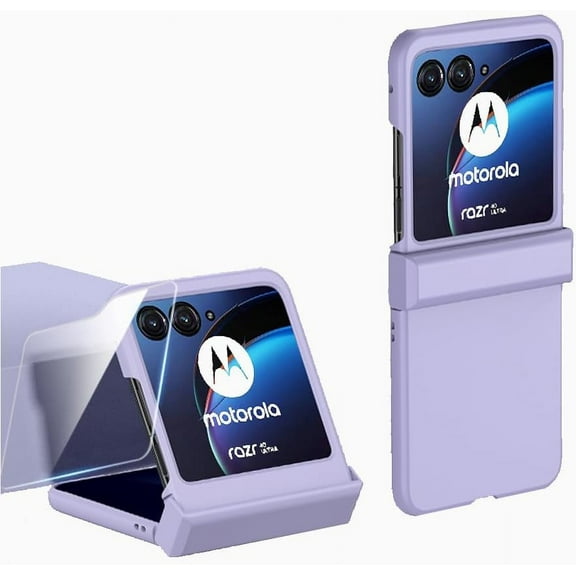 for Motorala Moto Razr Plus 2023 Case with Hinge Protection & Back Screen Protector, Moto Razr 2023 Flip Phone Case Hard PC Shell Slim Durable Protective for Moto Razr Plus (2023) (Purple)