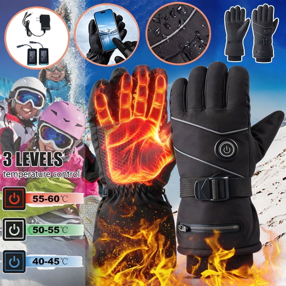 lcziwo Heated Gloves for Men 3 Temperature Settings Winter Motorcycle Gloves Waterproof Skiing Snowboarding Heating Glove (Battery Not Included)