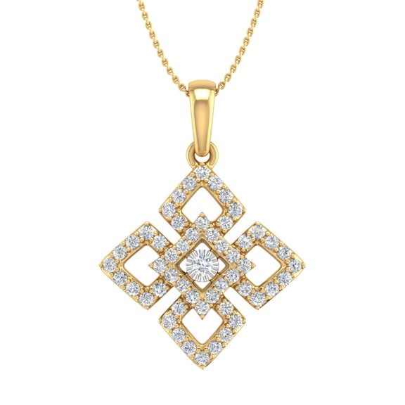 1/4 Carat Diamond Fashion Pendant Necklace in 14K Yellow Gold (Silver Chain Included) - IGI Certified (SI1-SI2 Clarity)