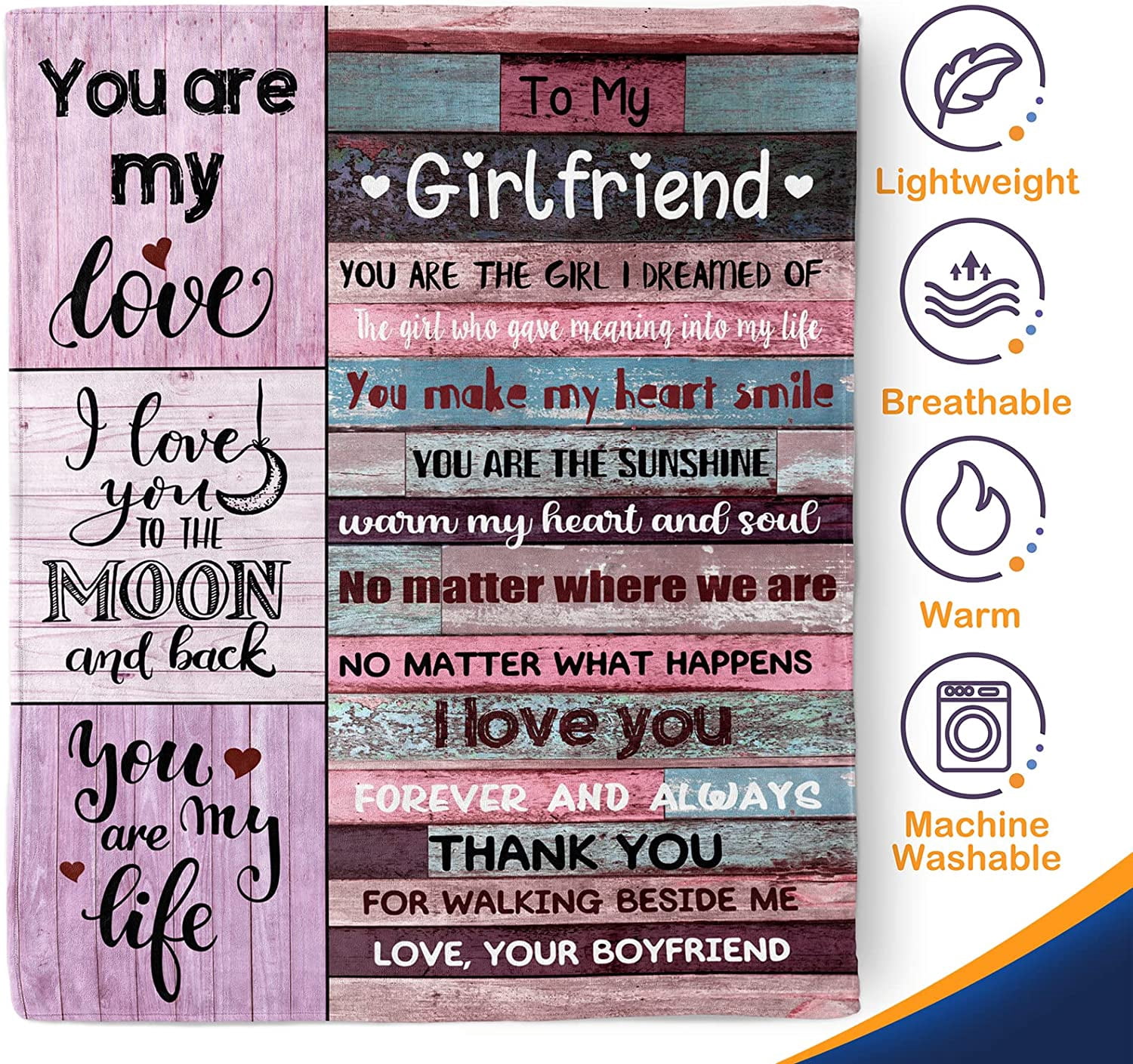 Gifts for Girlfriend, Anniversary Day Gift for Her, Girlfriend Birthday I Love You Romantic Gifts Ideas for Her, Girlfriend Gifts from Boyfriend on to Girlfriend Blanket for Bed Couch