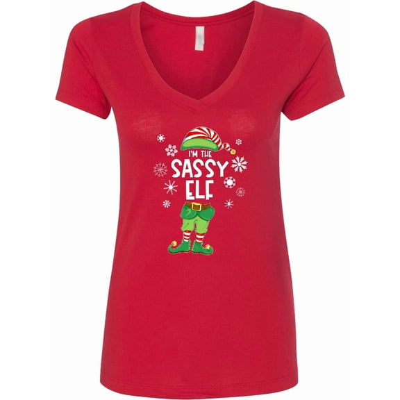 Inktastic Funny Christmas I'm the Sassy Elf with Shoes and Hat Women's V-Neck T-Shirt