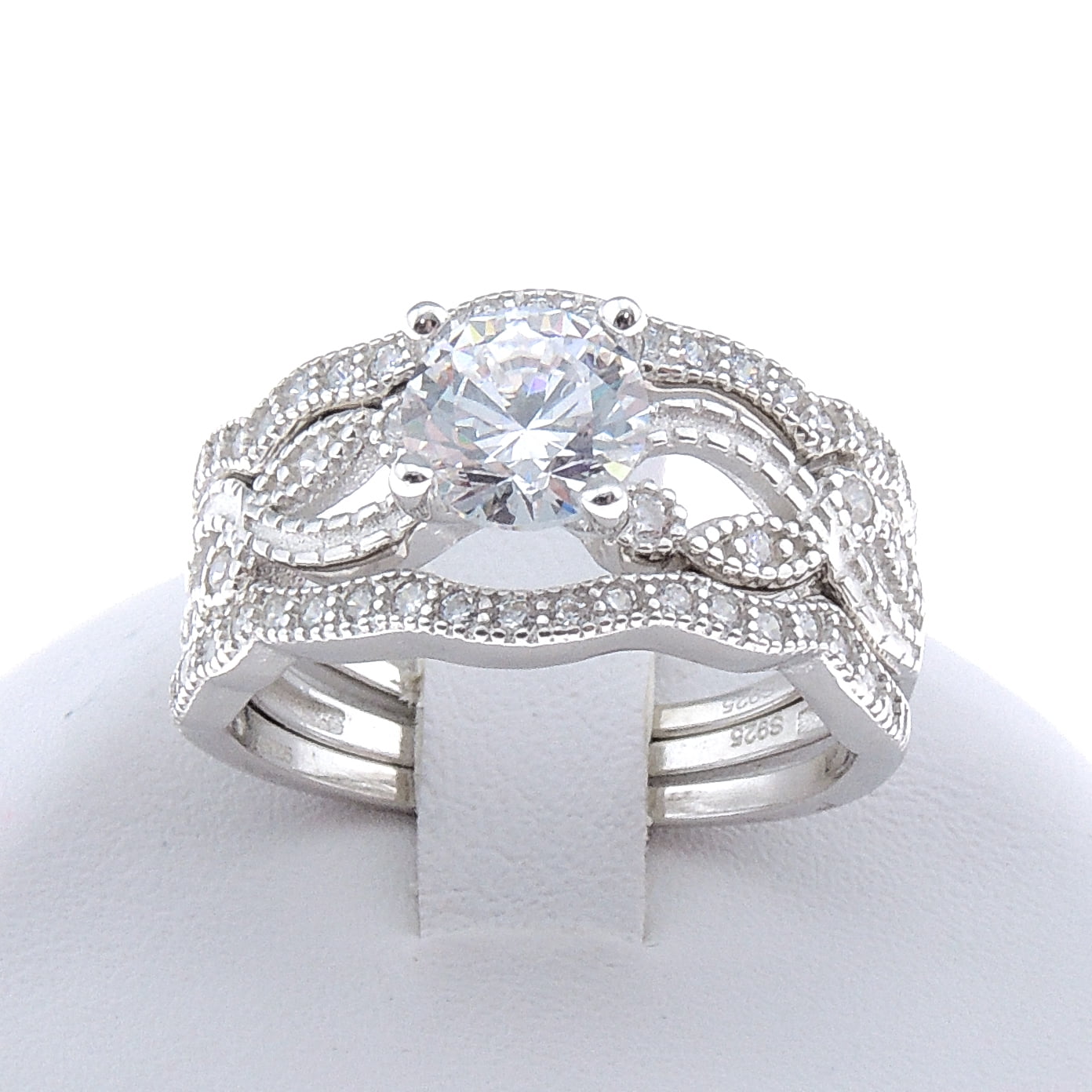 Wedding Ring Set for Women CZ Engagement 3pc Bridal Band Sterling Silver Ginger Lyne Collection