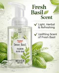 Trader Joe's Sweet Basil Foaming Hand Soap 8fl oz 237ml (2 Bottles)