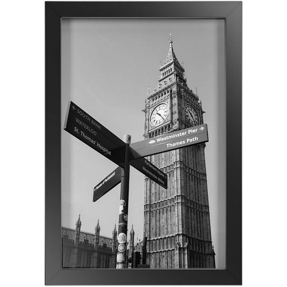 AmPm Tempered Glass 12x18 inch Poster Frame Black Wood Photo Picture Frame for Wall Vertically or Horizontally Display, Mounting Hardware Included