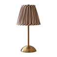 thumbnail image 2 of Lypsnake Fabric Striped Table Lamp, Pleated Brown Striped Lampshade Desk Lamp with Battery& USB Rechargeable, Rechargeable Decorative Bedside Lamp Night Light for Bedroom Living Room Side Table Decor, 2 of 7