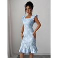thumbnail image 5 of Elegant Jacquard Commuter Dress, Summer Floral Square Neck Knee-Length Dress for Women, 5 of 10
