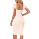 thumbnail image 3 of INSPIRAR CHIC Vestido Midi Ajustado de Cuello Cuadrado con Mangas Cortas y Estampado S Amarillo Claro, 3 of 6